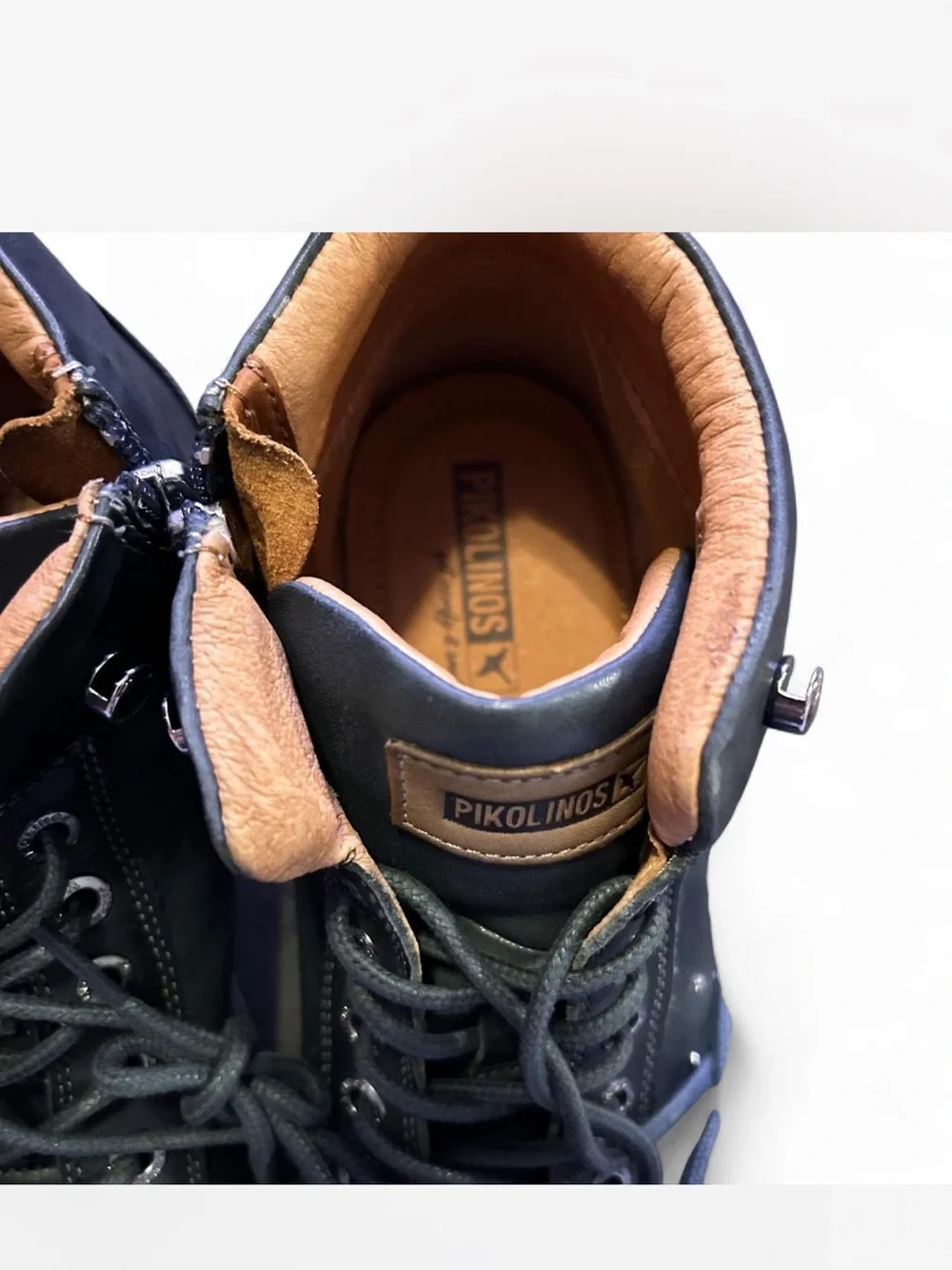 PIKOLINOS Black Leather Ankle Boots with Brown Logo Patch